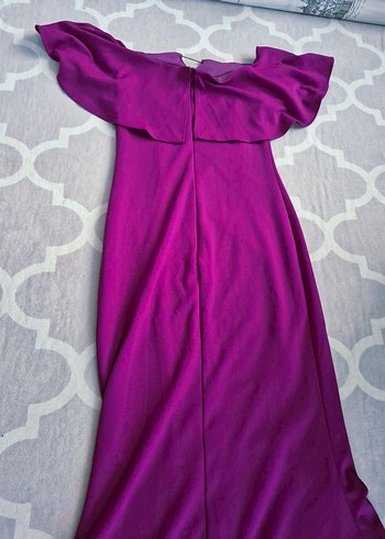 Uzun Mor Drapeli Kayık Yaka Kadın Abiye - Görsel 8