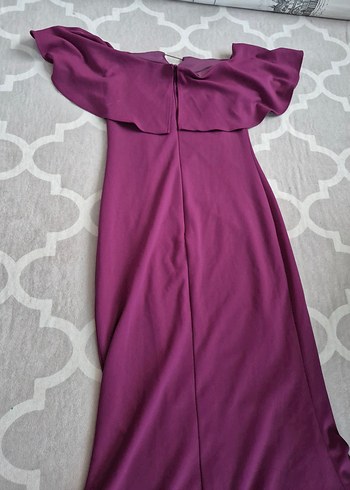 Uzun Mor Drapeli Kayık Yaka Kadın Abiye - Görsel 9