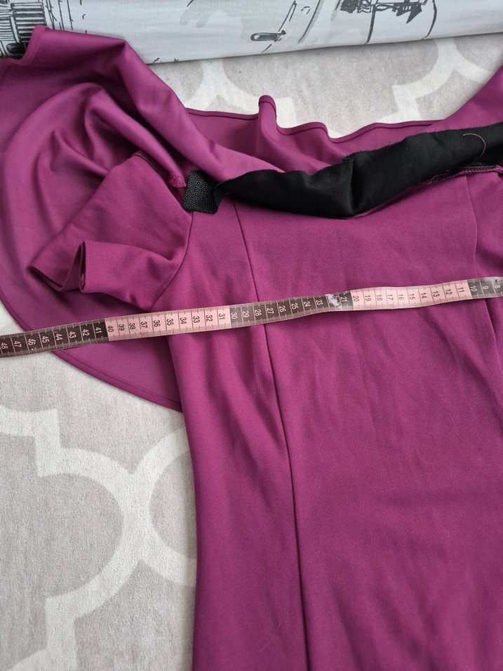 Uzun Mor Drapeli Kayık Yaka Kadın Abiye - Görsel 5