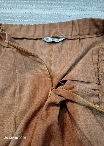 Kadın Kahverengi kumaş Pilili Pantolon - Görsel 6