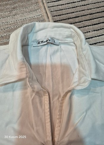 Düğmeli Beyaz Pamuklu Kadın bady - Görsel 3