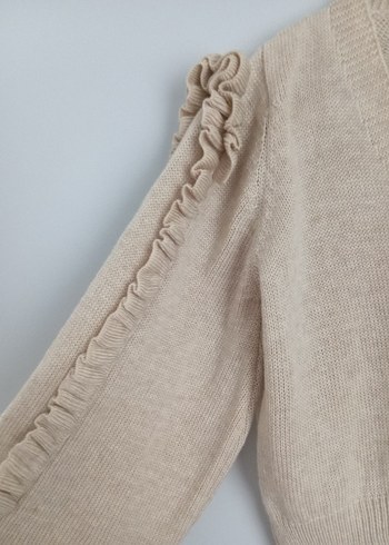 Bej Örgü Mini V Yaka Hırka - Görsel 2