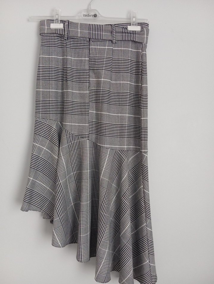 Kemerli Gri Ekose Etek - Görsel 4