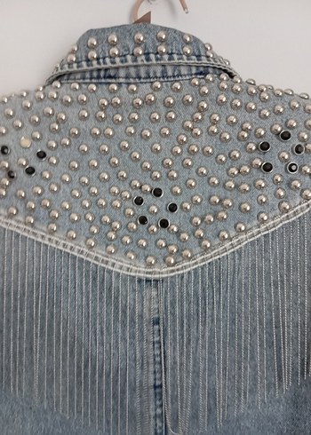 Boncuk Detaylı Kadın Denim Ceket - Görsel 5
