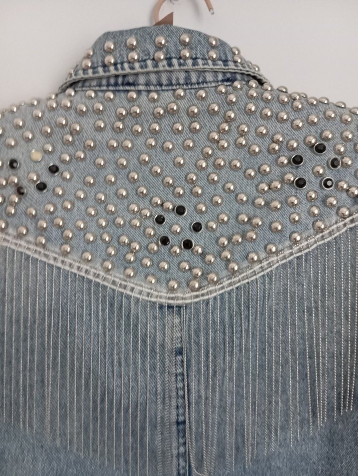 Boncuk Detaylı Kadın Denim Ceket - Görsel 5