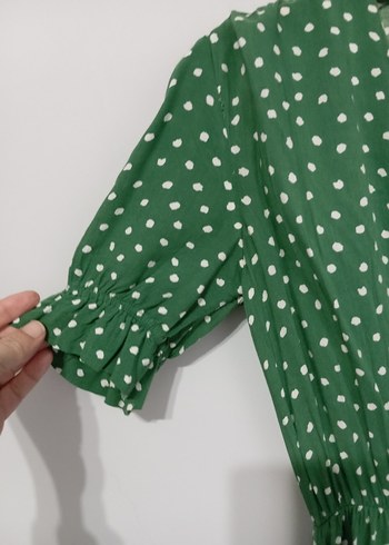 Yeşil Puantiyeli Uzun Bohem Elbise - Görsel 3