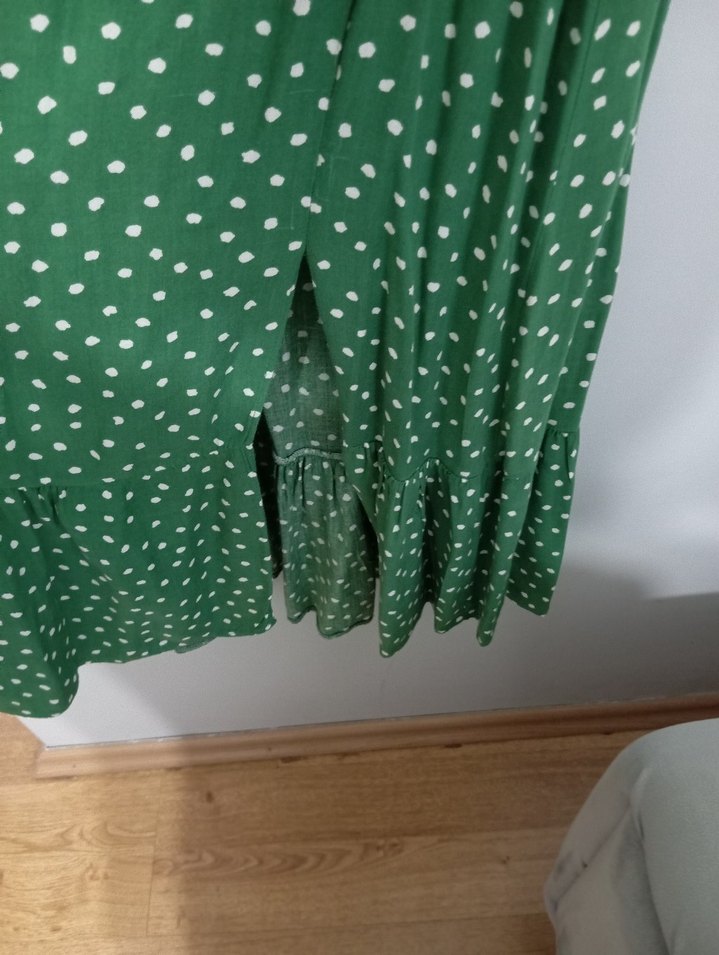 Yeşil Puantiyeli Uzun Bohem Elbise - Görsel 4