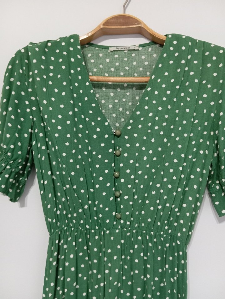 Yeşil Puantiyeli Uzun Bohem Elbise - Görsel 2