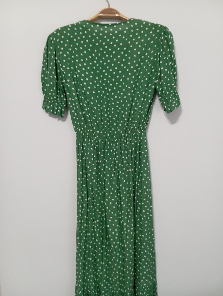 Yeşil Puantiyeli Uzun Bohem Elbise - Görsel 5