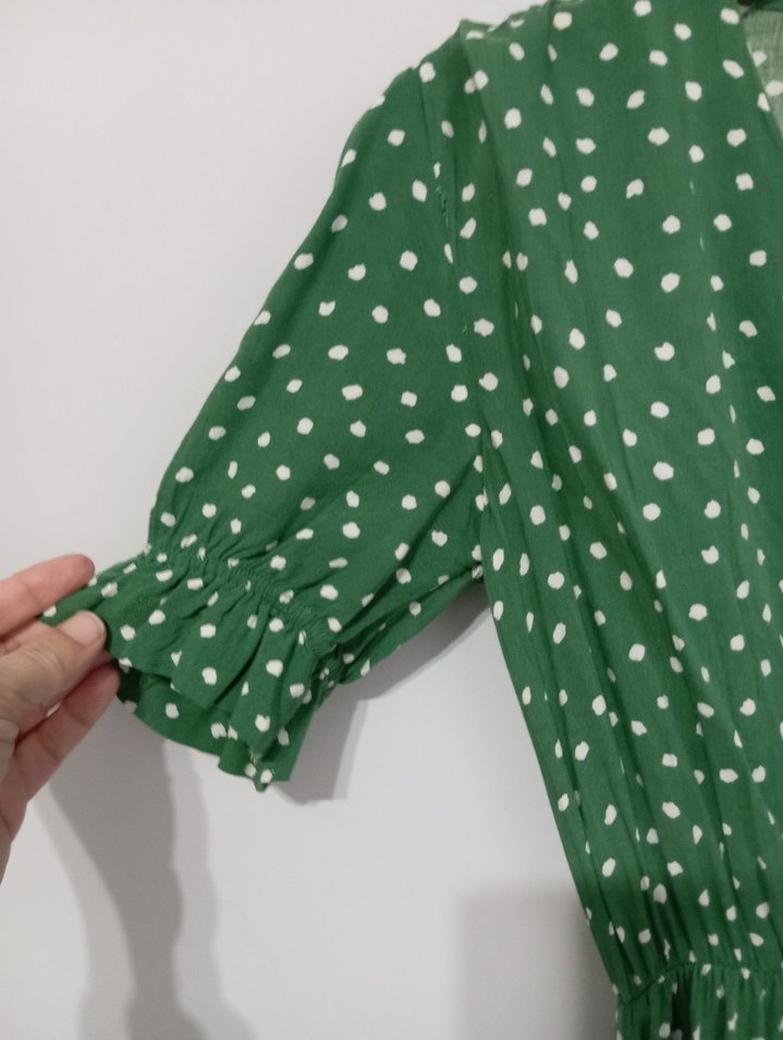 Yeşil Puantiyeli Uzun Bohem Elbise - Görsel 3