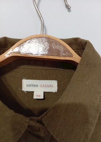 Bej Düğmeli Keten Midi Gömlek elbise - Görsel 2