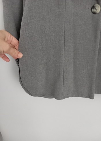 Düğmeli Gri Kadın Keten Blazer Ceket - Görsel 4