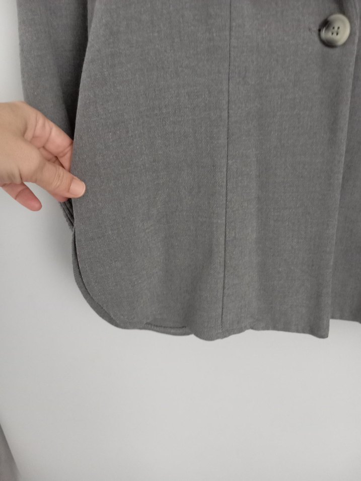 Düğmeli Gri Kadın Keten Blazer Ceket - Görsel 4