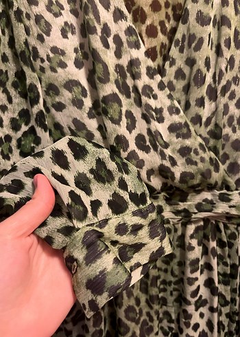 Leopar Desenli Kemerli Mini Elbise - Görsel 4