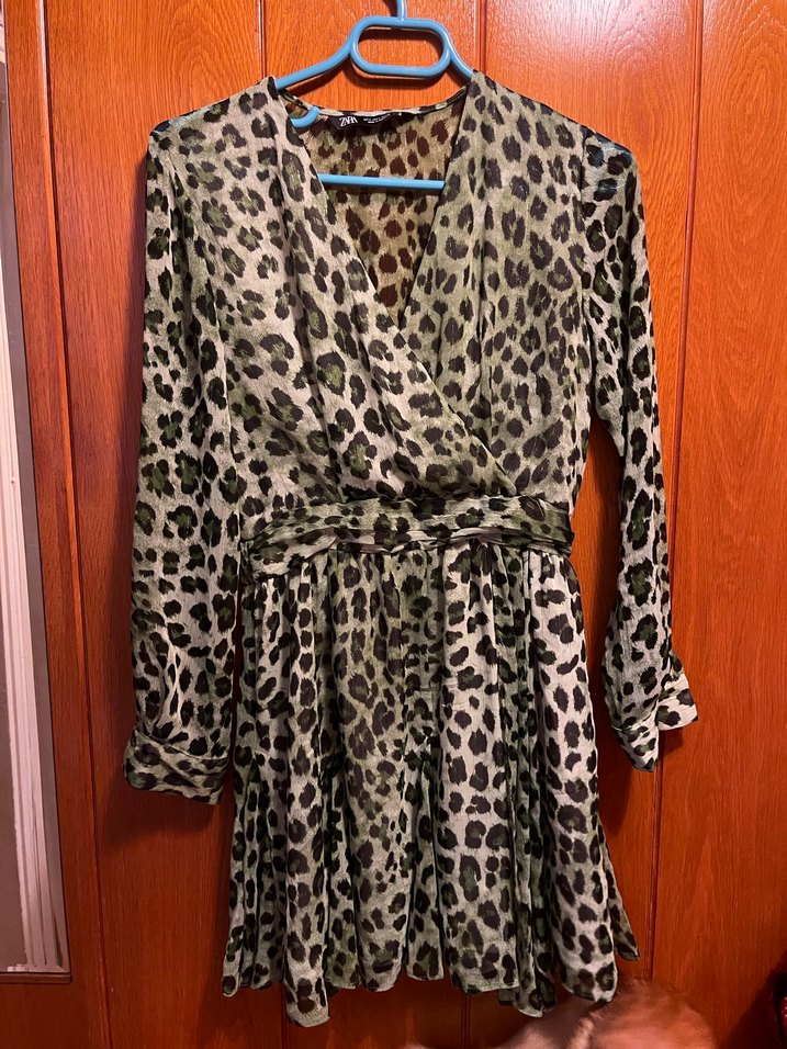 Leopar Desenli Kemerli Mini Elbise - Görsel 2