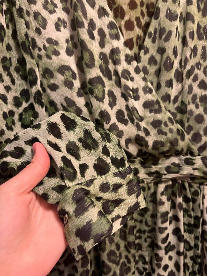 Leopar Desenli Kemerli Mini Elbise - Görsel 4