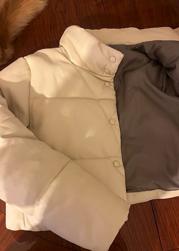 Bej Deri Kadın Kışlık Mont - Görsel 6