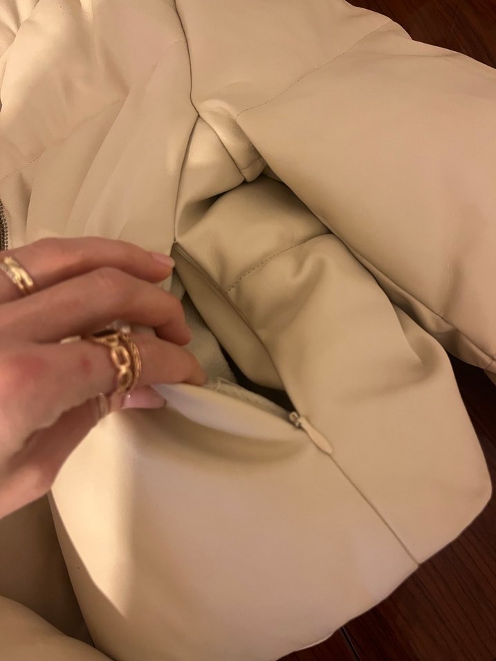 Bej Deri Kadın Kışlık Mont - Görsel 4