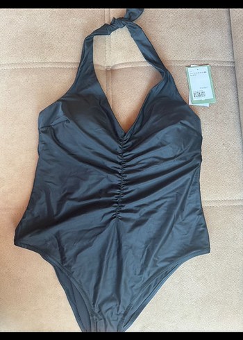 Siyah Drapeli Strappy Kadın Mayo - Görsel 4