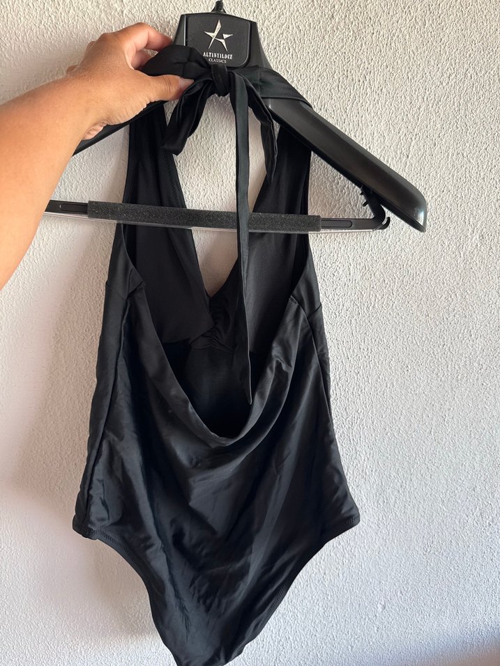 Siyah Drapeli Strappy Kadın Mayo - Görsel 2