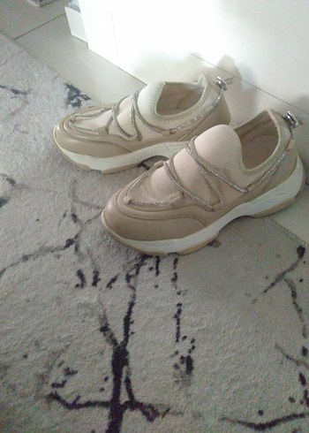 Bej Dolgu Topuklu Bağcıklı Kadın Spor Ayakkabı - Görsel 4