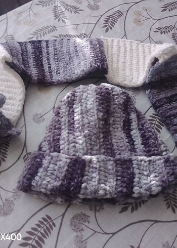 Bohem Gri Örgü Çocuk Bere ve Atkı Seti - Görsel 3