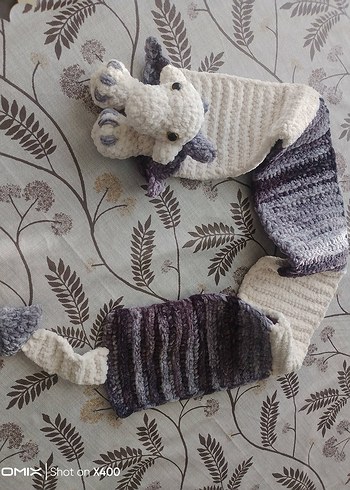 Bohem Gri Örgü Çocuk Bere ve Atkı Seti - Görsel 4