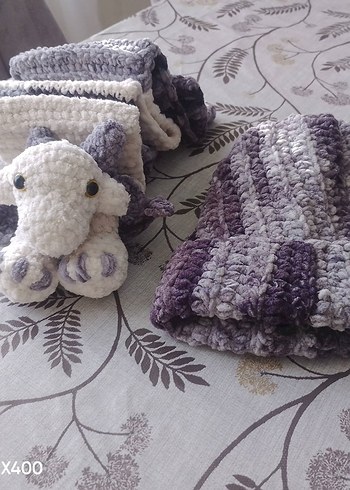 Bohem Gri Örgü Çocuk Bere ve Atkı Seti - Görsel 2