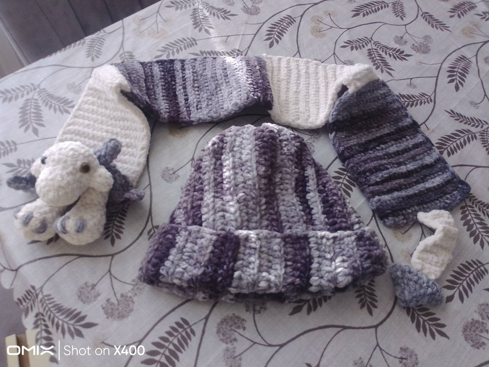 Bohem Gri Örgü Çocuk Bere ve Atkı Seti - Görsel 3