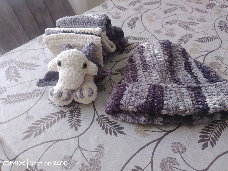 Bohem Gri Örgü Çocuk Bere ve Atkı Seti - Görsel 2