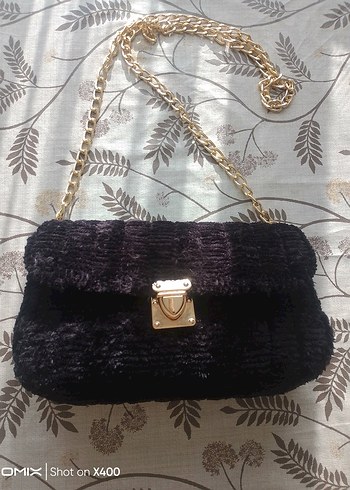 Siyah kadife ipten Zincir Askılı Kadın Çanta - Görsel 3