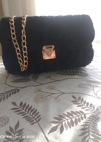 Siyah kadife ipten Zincir Askılı Kadın Çanta - Görsel 2