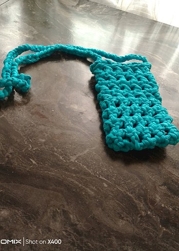 Turkuaz Örgü Telefon Çantası - Görsel 2