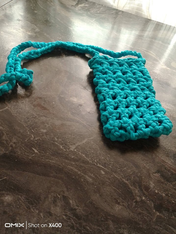 Turkuaz Örgü Telefon Çantası - Görsel 2