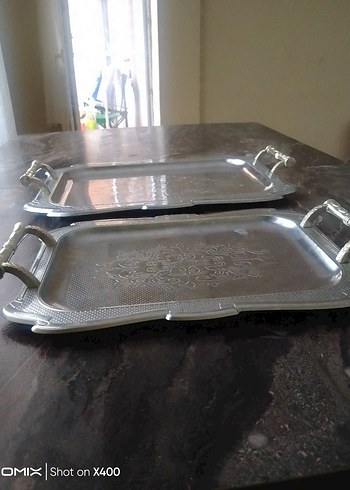 Gri Parlak Metal Tepsi Seti