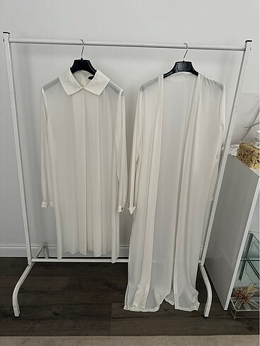 Beyaz tunik abaya ikili takım 100% pamuk