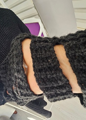 Siyah Örgü Kadın Triko Kazak - Görsel 8