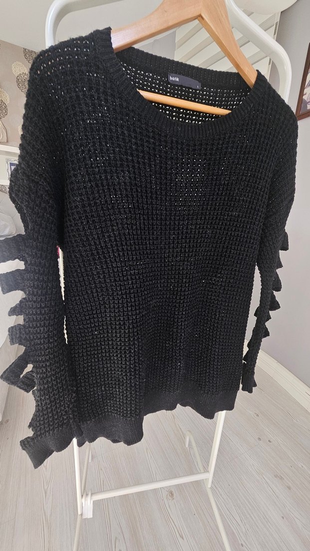 Siyah Örgü Kadın Triko Kazak - Görsel 5