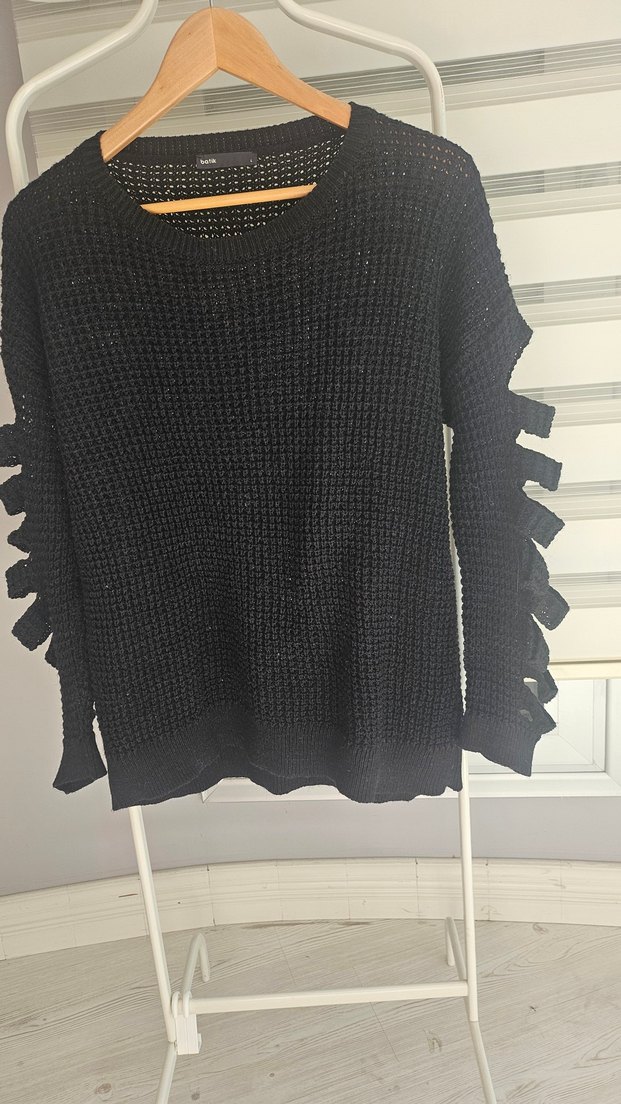 Siyah Örgü Kadın Triko Kazak - Görsel 2