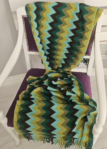 Çok Renkli Desenli şal triko atkı - Görsel 6