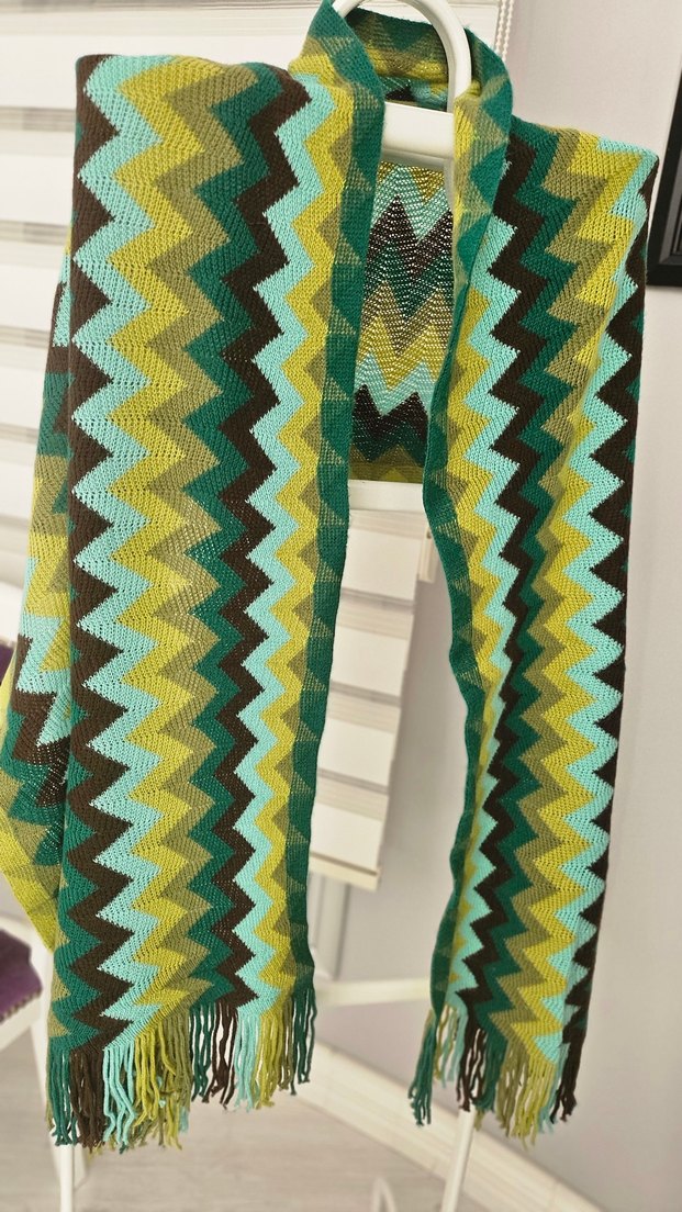 Çok Renkli Desenli şal triko atkı - Görsel 5
