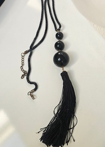 Siyah Püsküllü Uzun Yılan Desenli Gotik Kolye zinciri metal - Görsel 3