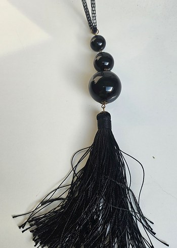 Siyah Püsküllü Uzun Yılan Desenli Gotik Kolye zinciri metal - Görsel 4