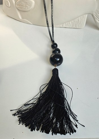 Siyah Püsküllü Uzun Yılan Desenli Gotik Kolye zinciri metal - Görsel 5