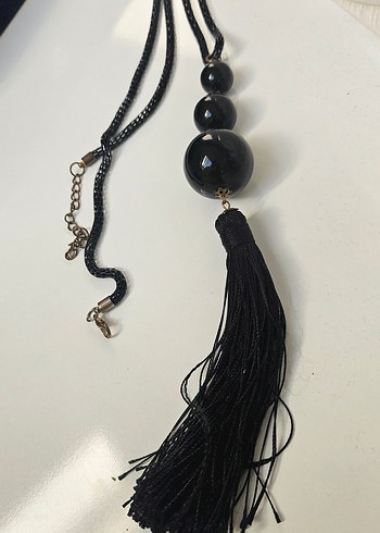 Siyah Püsküllü Uzun Yılan Desenli Gotik Kolye zinciri metal - Görsel 2