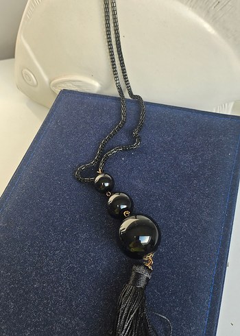 Siyah Püsküllü Uzun Yılan Desenli Gotik Kolye zinciri metal - Görsel 6