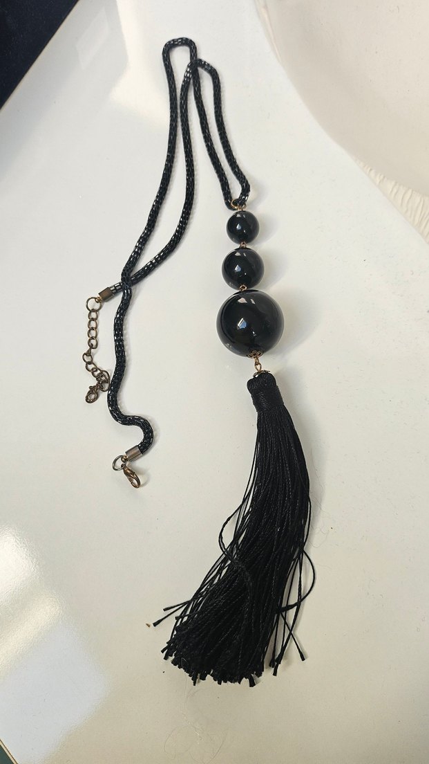 Siyah Püsküllü Uzun Yılan Desenli Gotik Kolye zinciri metal - Görsel 3