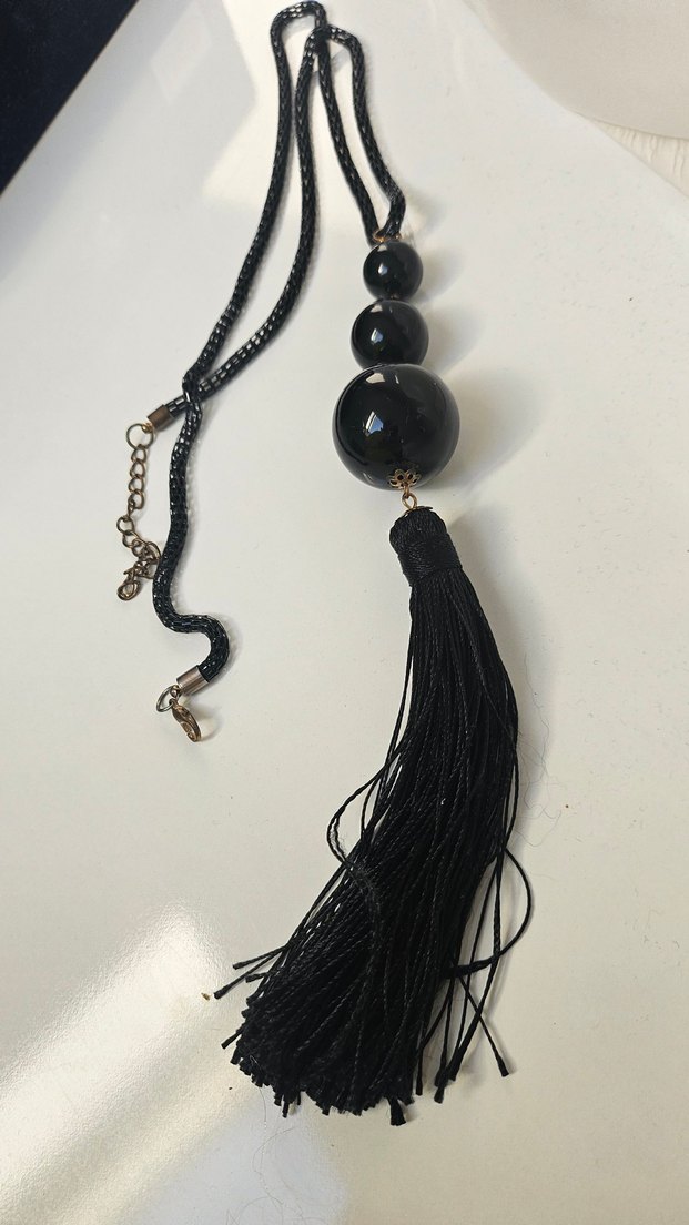 Siyah Püsküllü Uzun Yılan Desenli Gotik Kolye zinciri metal - Görsel 2