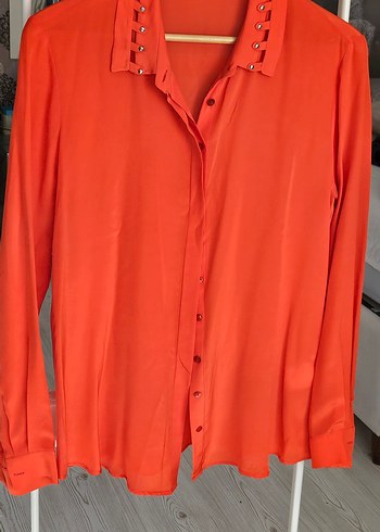 %100 IPEK Düğmeli Kırmızı Kadın Gömlek - Görsel 2