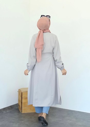 Suud Collection Gri Uzun Kadın Trençkot Kap